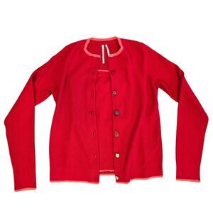 Anthropologie Red Pink Two Piece Sweater Set Cardigan Tube Top Sz Small